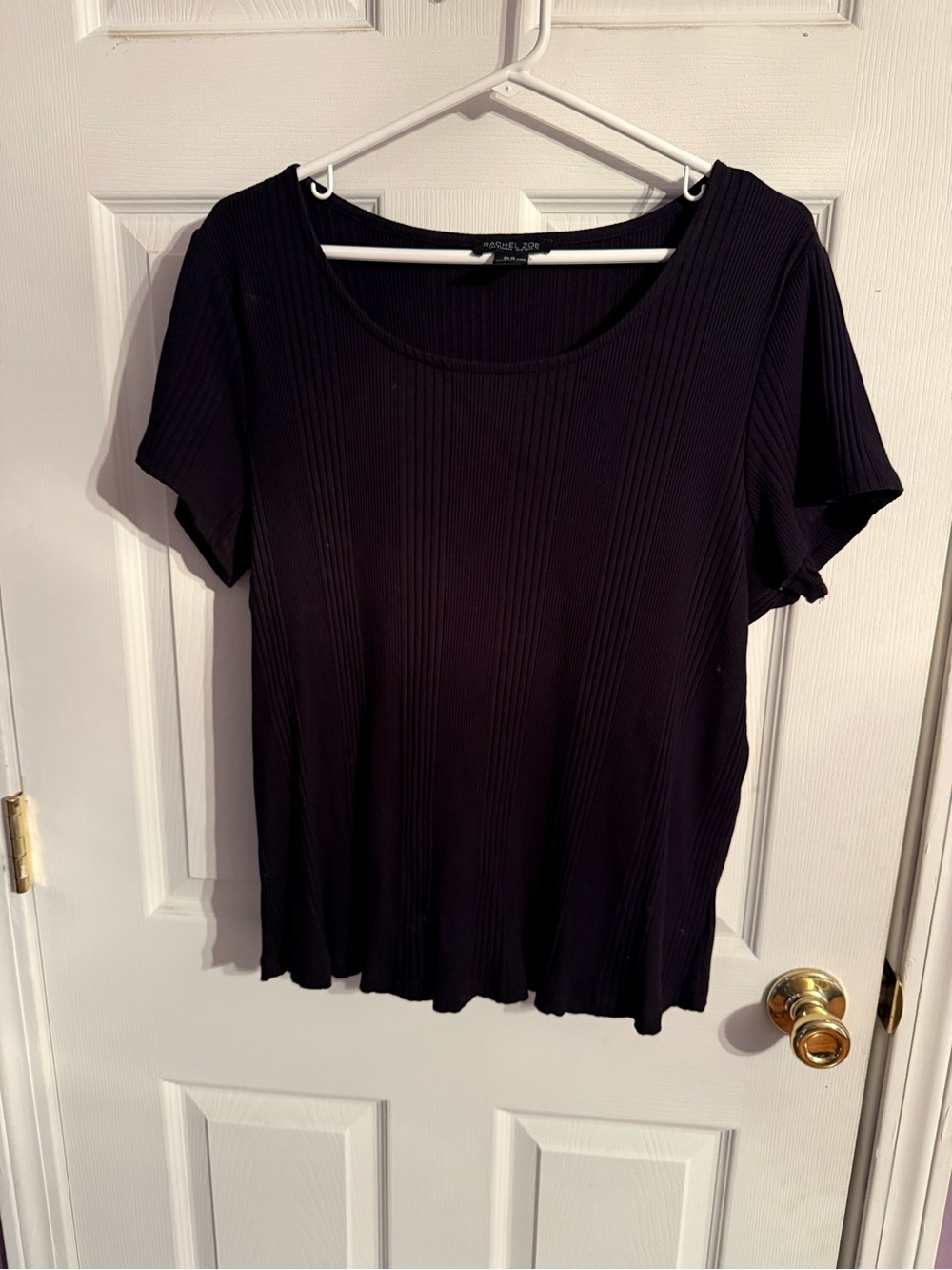 Rachel Zoe Black Ribbed Short Sleeve Scoop Neck Top